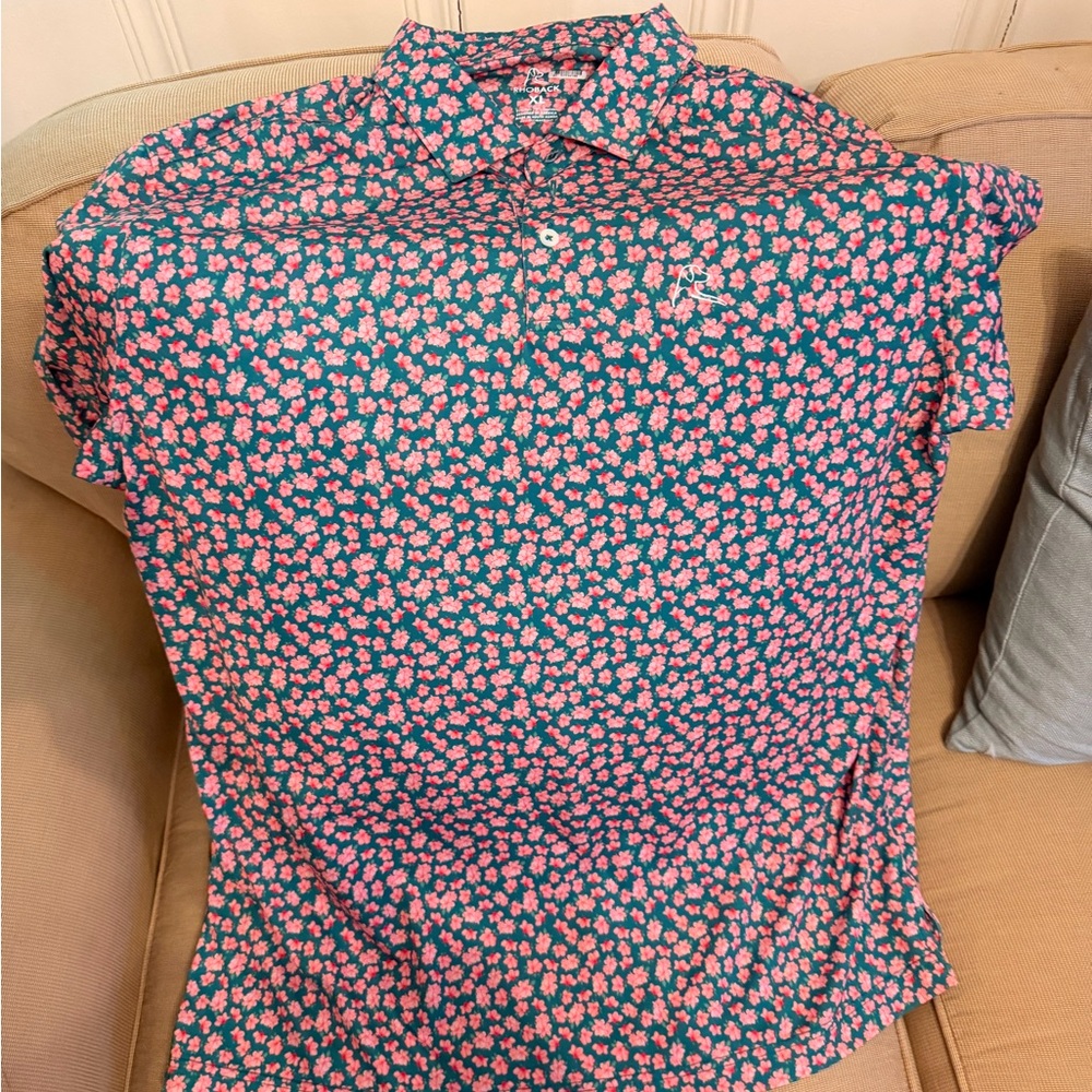 Rhoback Pink and Green Floral Polo Shirt